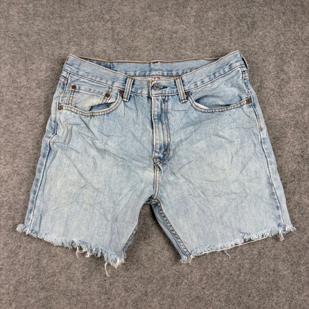 Levis 505 Shorts Mens 32x32 Light Blue Denim Cut Off Frayed Hem